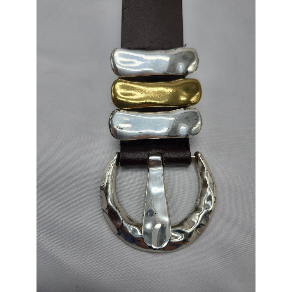 Lake Shore Drive Belt Womens M/L Brown Genuine Leather Brass Buckle Casual Wear - Picture 2 of 3